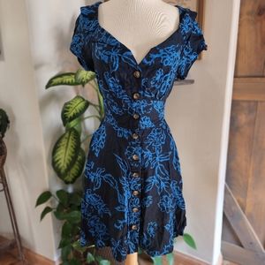 Button Down Thing Called Loved Floral Print Linen Blend Vintage Inspired Dress